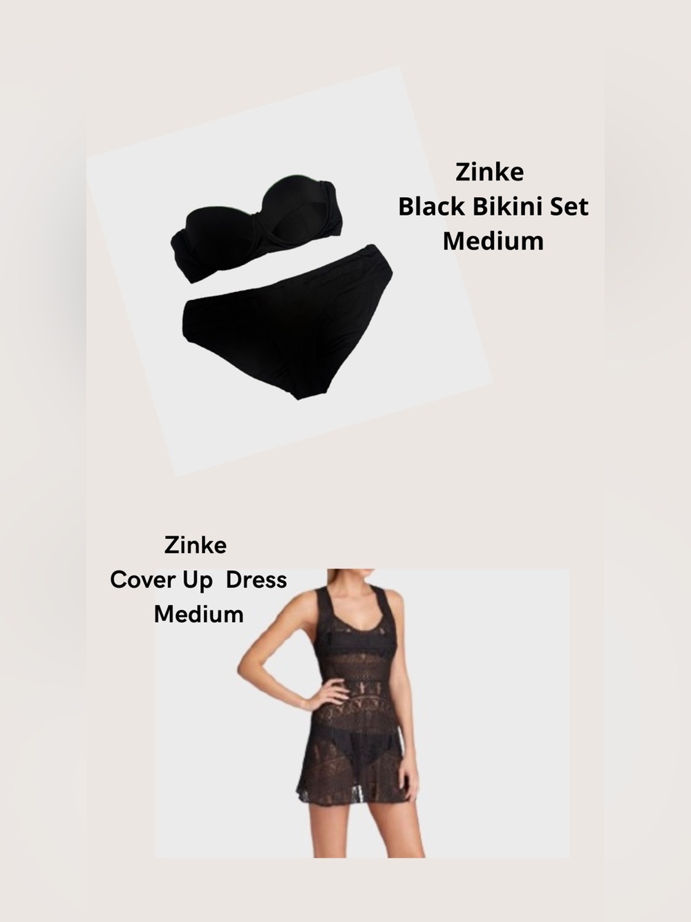Zinke Black Bandeau Bikini Top and Bottom with Sheer Black Cover-Up